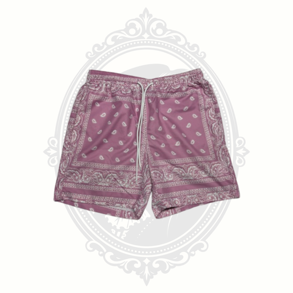 Men's Pink Bandana Print Casual Drawstring Shorts Size Medium