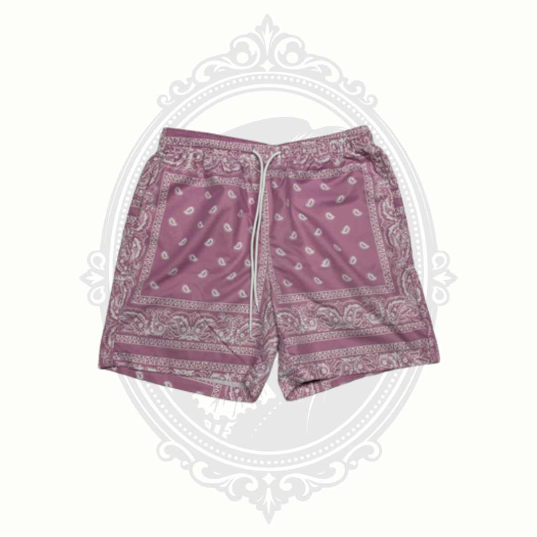 Men's Pink Bandana Print Casual Drawstring Shorts Size Medium
