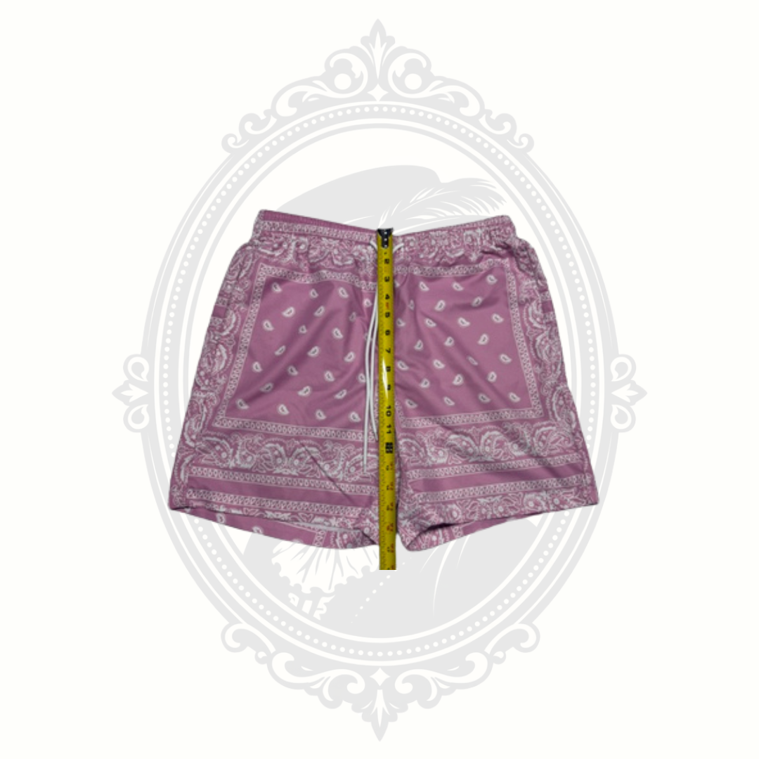 Men's Pink Bandana Print Casual Drawstring Shorts Size Medium