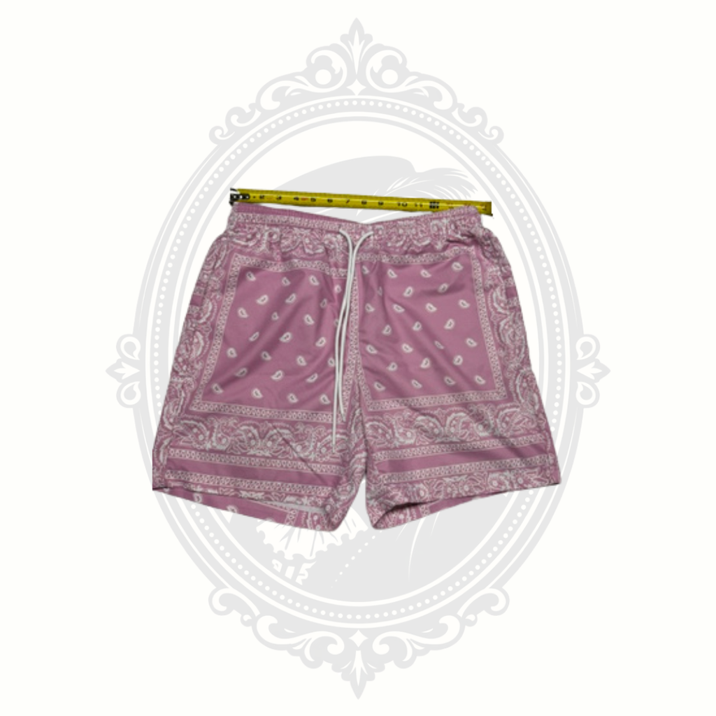 Men's Pink Bandana Print Casual Drawstring Shorts Size Medium