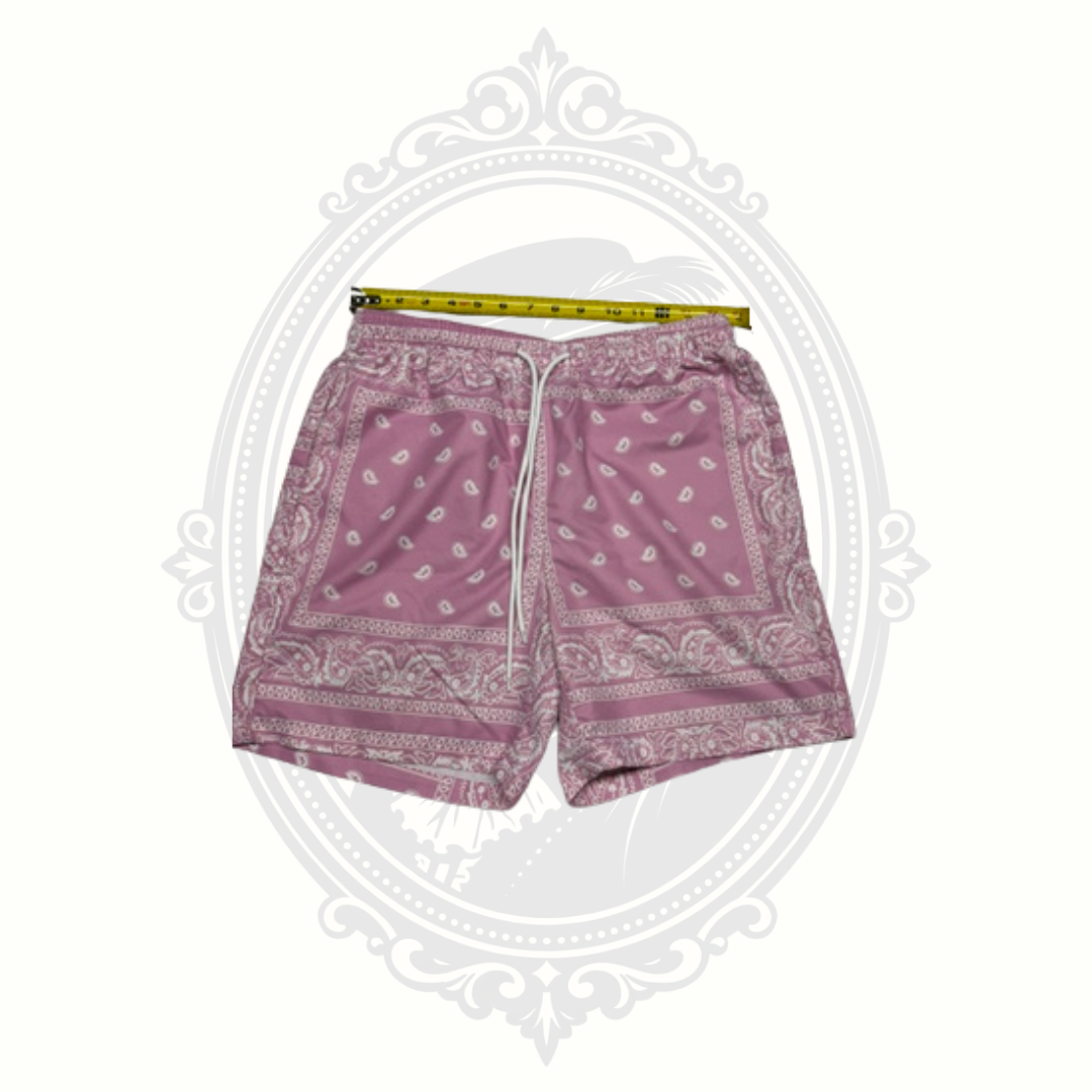 Men's Pink Bandana Print Casual Drawstring Shorts Size Medium
