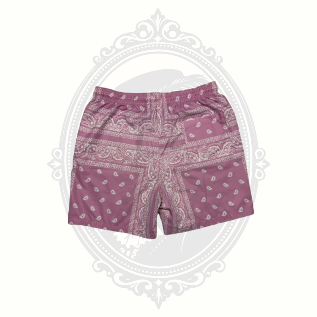 Men's Pink Bandana Print Casual Drawstring Shorts Size Medium