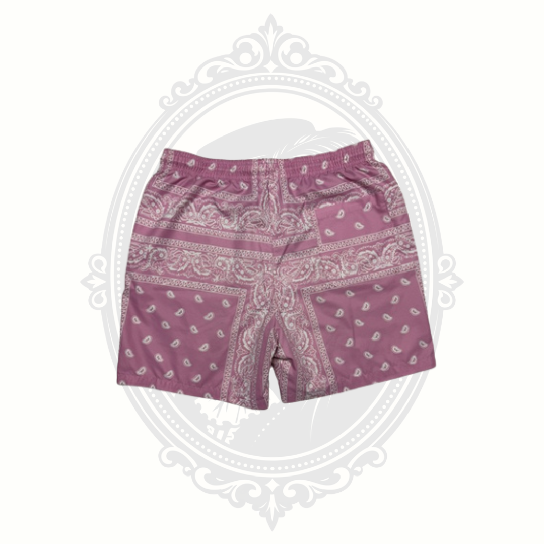 Men's Pink Bandana Print Casual Drawstring Shorts Size Medium