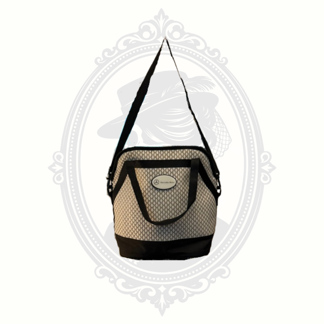 Front view of insulated Mercedes-Benz travel cooler bag with logo plaque and carry handles