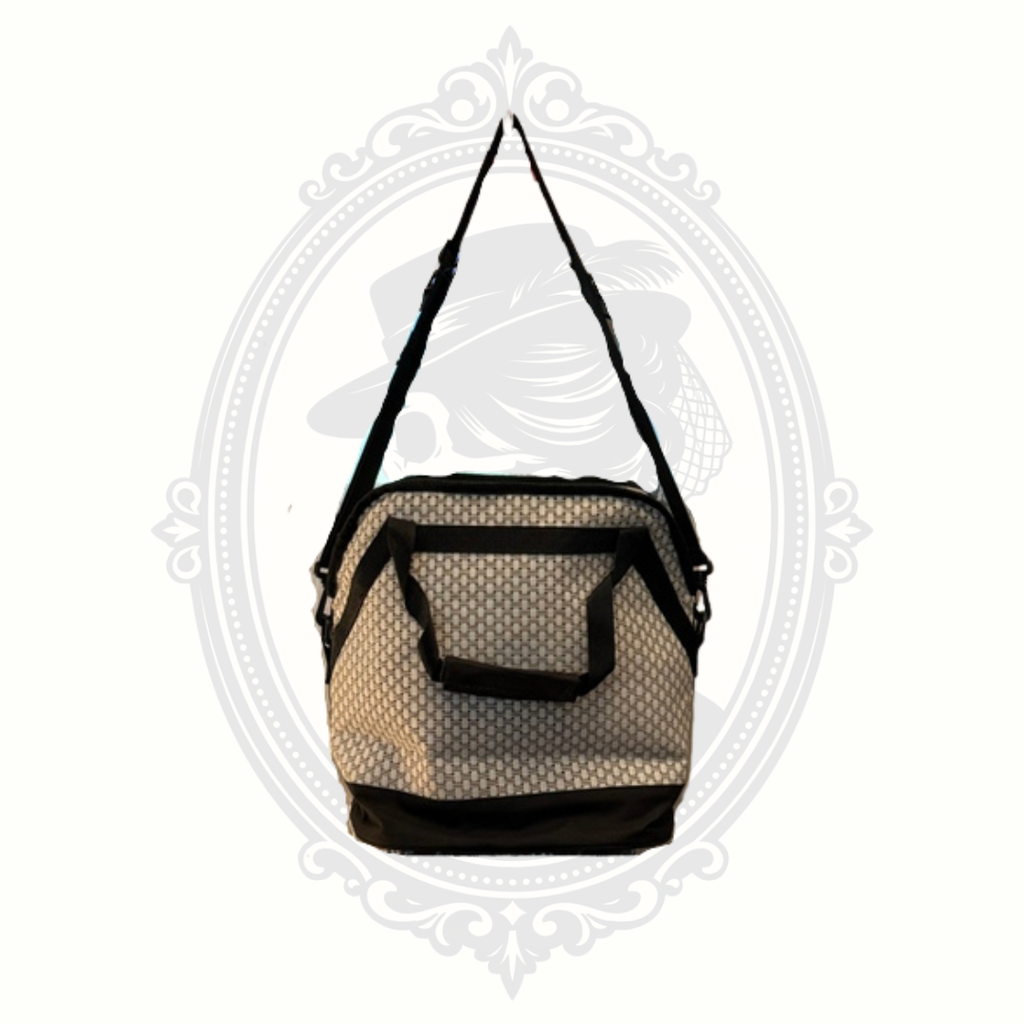 Rear angled view of Mercedes-Benz insulated cooler bag with adjustable shoulder strap and zip closure