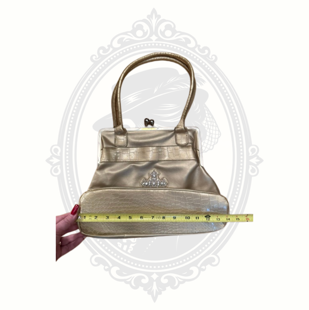 New Rhinestone Cross Kiss Lock Purse Gold Boutique Handbag