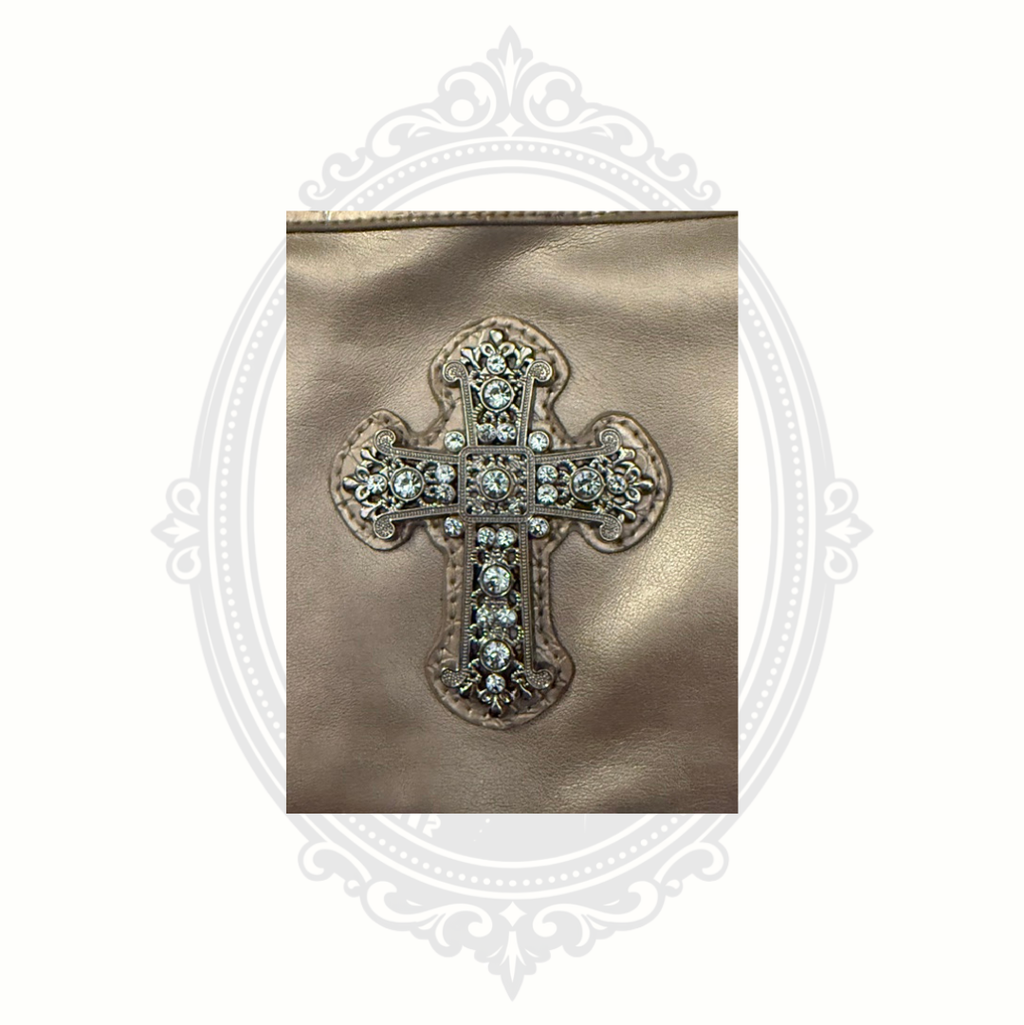 New Rhinestone Cross Kiss Lock Purse Gold Boutique Handbag