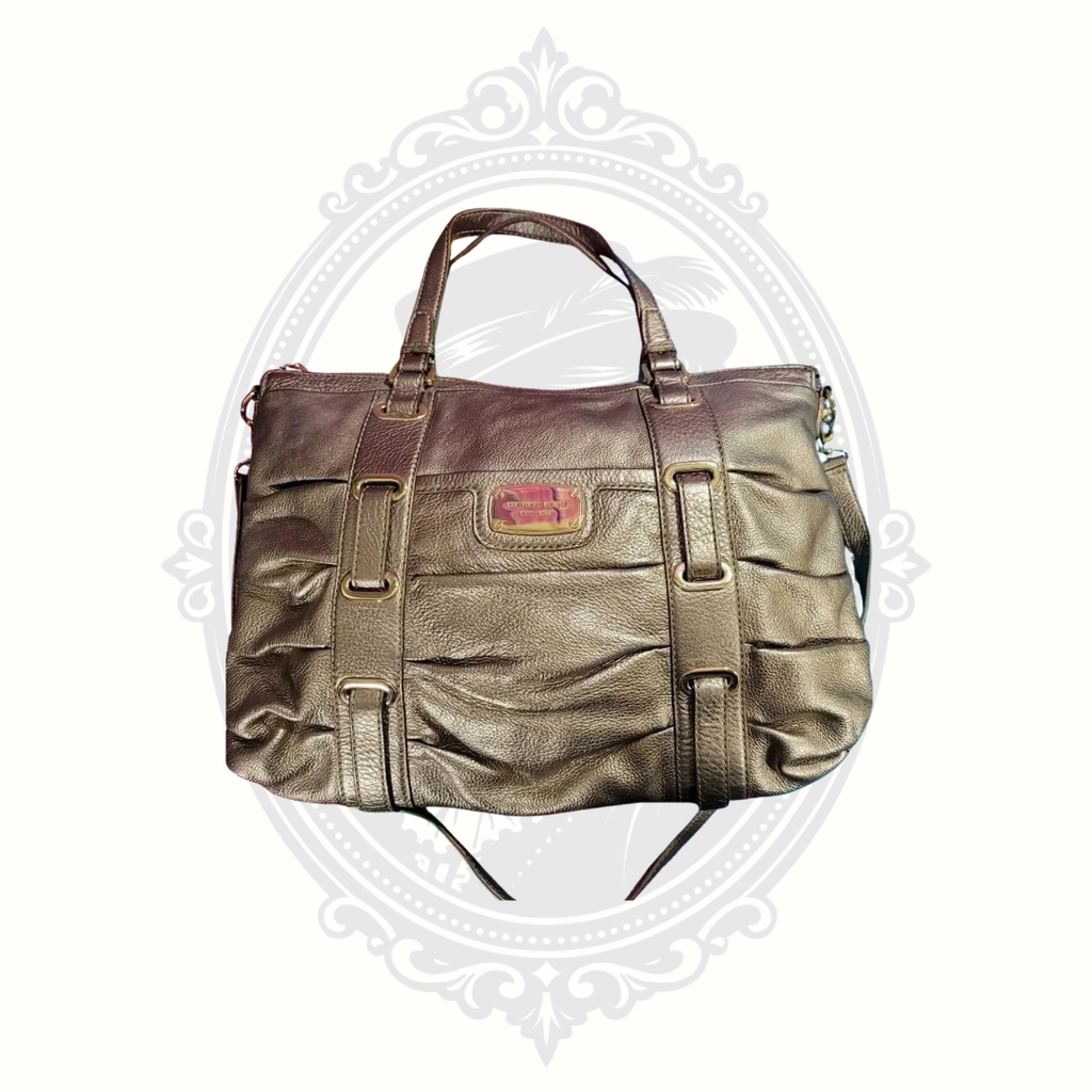Michael Kors Gansevoort Ruched Metallic Leather Tote Bag Bronze Gold Shoulder Satchel