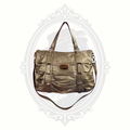 Michael Kors Gansevoort Ruched Metallic Leather Tote Bag Bronze Gold Shoulder Satchel
