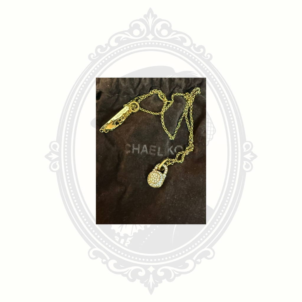 Michael Kors Pavé Lock Pendant Necklace – Gold-Tone Crystal Necklace with Original Box & Pouch