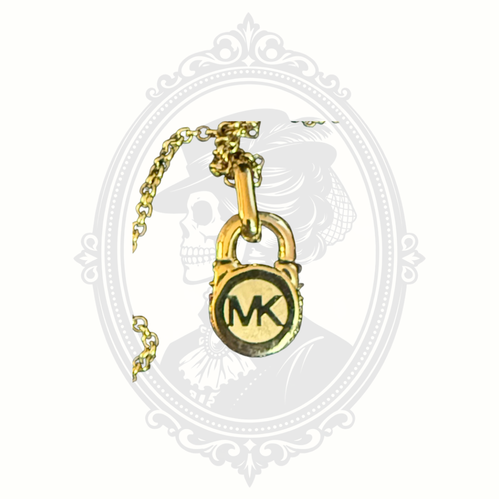 Michael Kors Pavé Lock Pendant Necklace – Gold-Tone Crystal Necklace with Original Box & Pouch