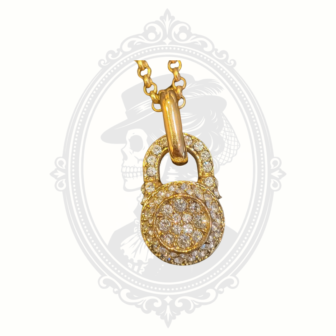 Michael Kors Pavé Lock Pendant Necklace – Gold-Tone Crystal Necklace with Original Box & Pouch
