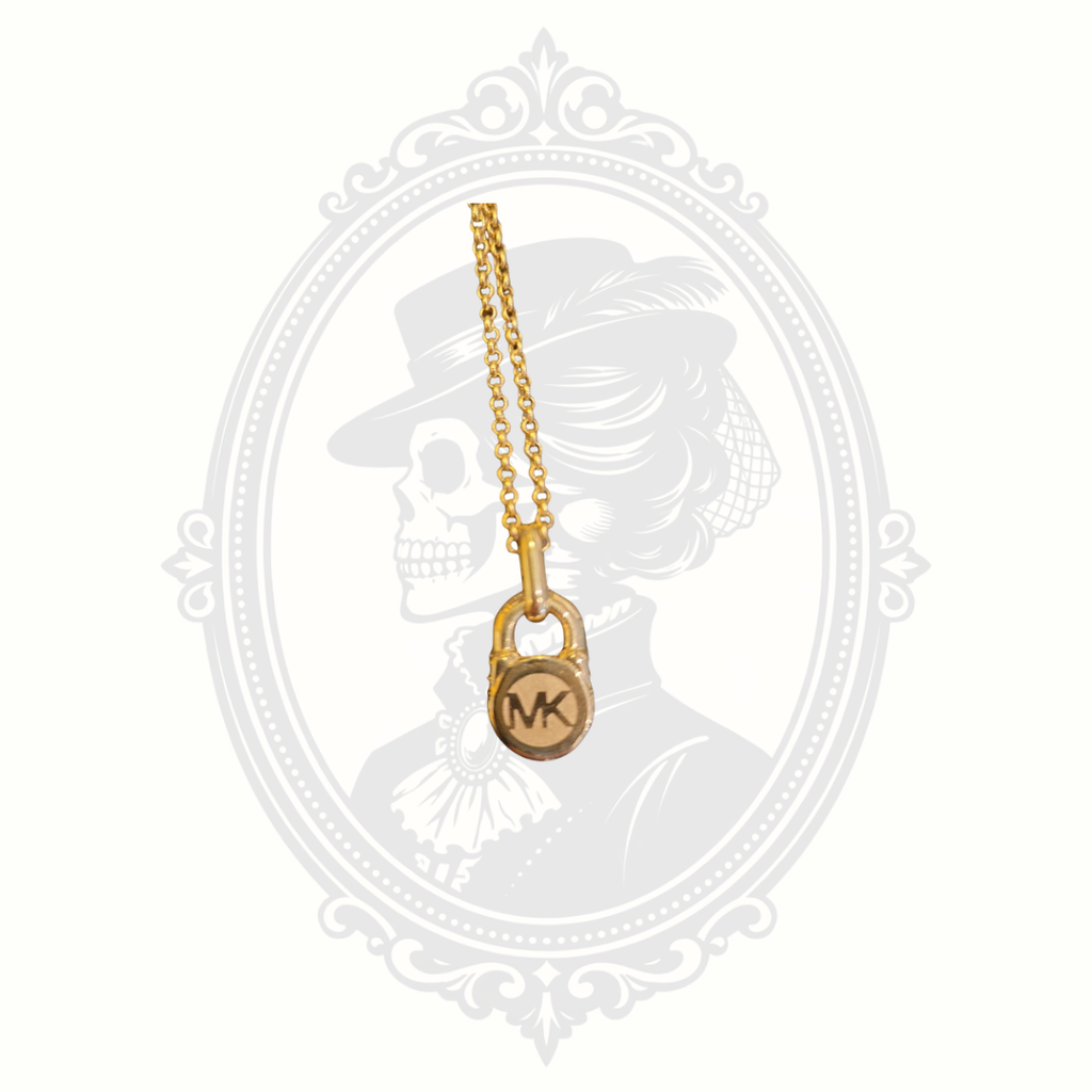 Michael Kors Pavé Lock Pendant Necklace – Gold-Tone Crystal Necklace with Original Box & Pouch