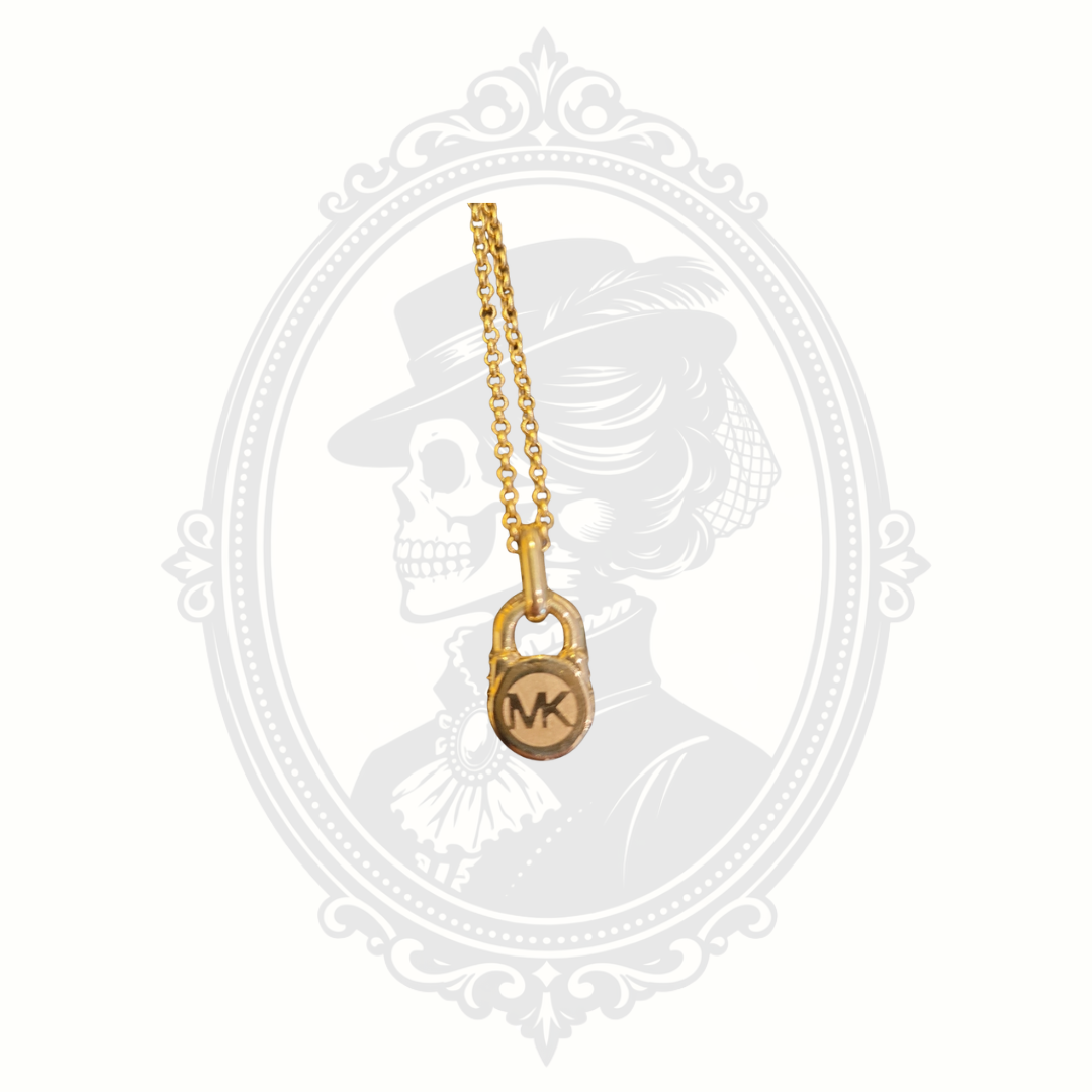 Michael Kors Pavé Lock Pendant Necklace – Gold-Tone Crystal Necklace with Original Box & Pouch