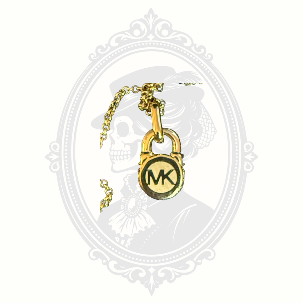 Michael Kors Pavé Lock Pendant Necklace – Gold-Tone Crystal Necklace with Original Box & Pouch