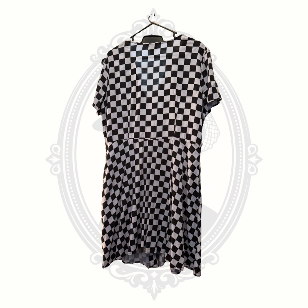 Back view of black and gray checkerboard Midnight Hour dress in size XXL