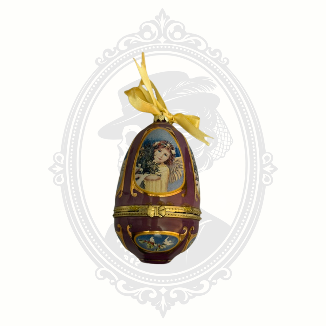 Mr. Christmas Valerie Parr Hill Purple Musical Porcelain Egg Ornament & Trinket Box – Angels We Have Heard on High – 2007