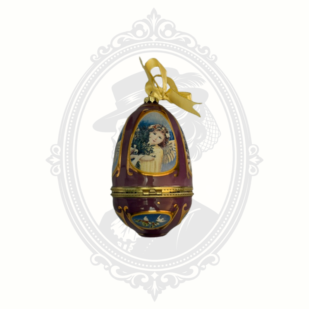 Mr. Christmas Valerie Parr Hill Purple Musical Porcelain Egg Ornament & Trinket Box – Angels We Have Heard on High – 2007