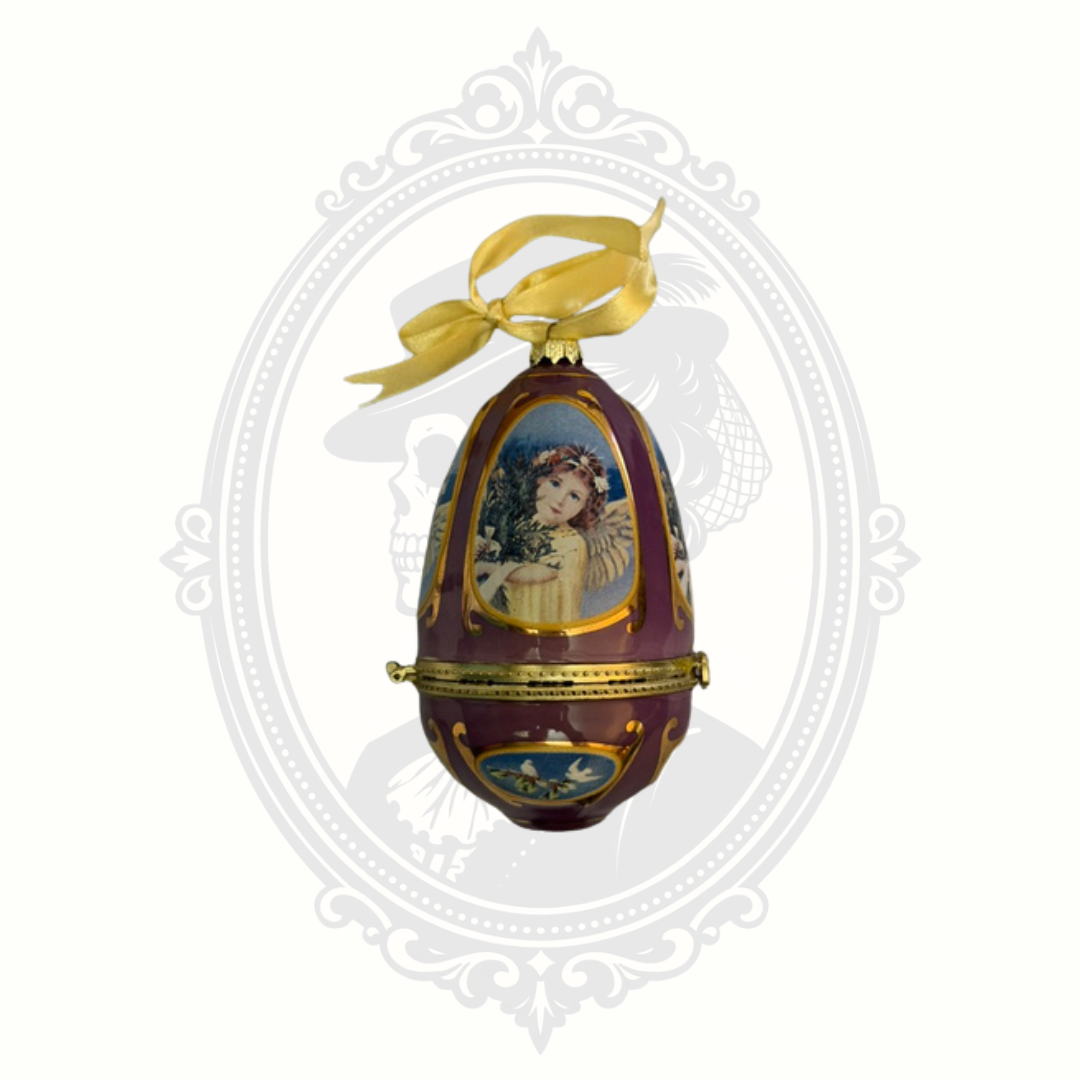 Mr. Christmas Valerie Parr Hill Purple Musical Porcelain Egg Ornament & Trinket Box – Angels We Have Heard on High – 2007