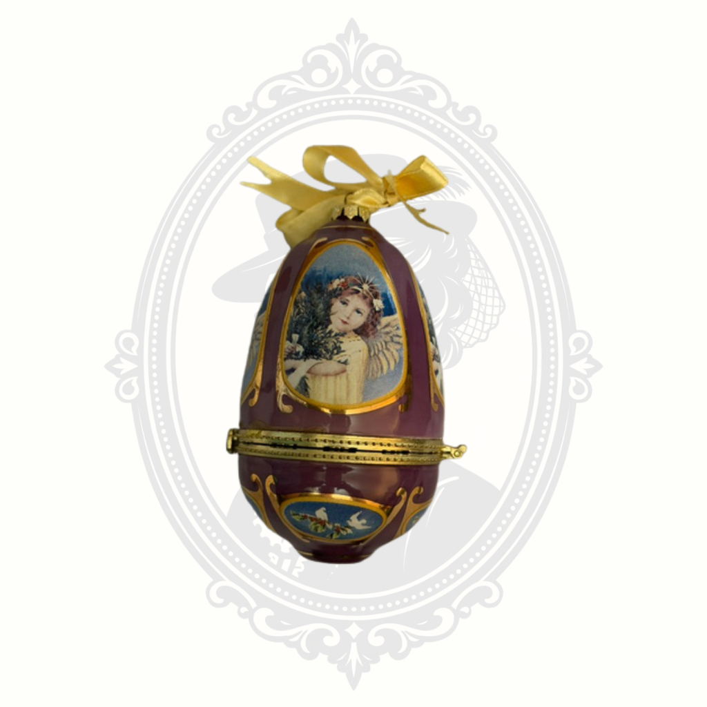 Mr. Christmas Valerie Parr Hill Purple Musical Porcelain Egg Ornament & Trinket Box – Angels We Have Heard on High – 2007