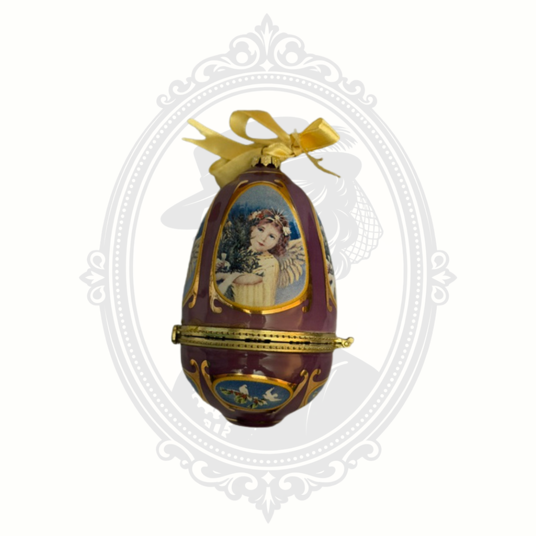 Mr. Christmas Valerie Parr Hill Purple Musical Porcelain Egg Ornament & Trinket Box – Angels We Have Heard on High – 2007
