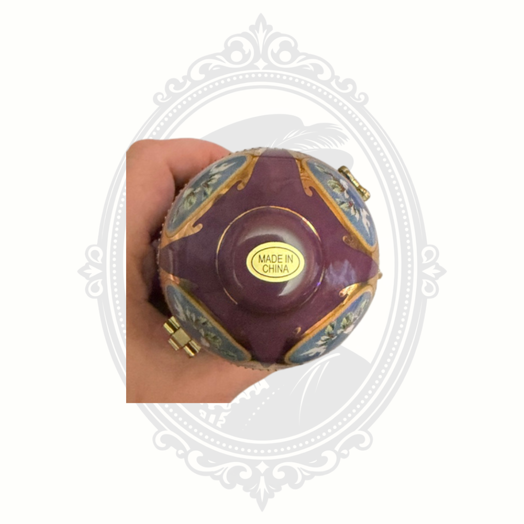 Mr. Christmas Valerie Parr Hill Purple Musical Porcelain Egg Ornament & Trinket Box – Angels We Have Heard on High – 2007