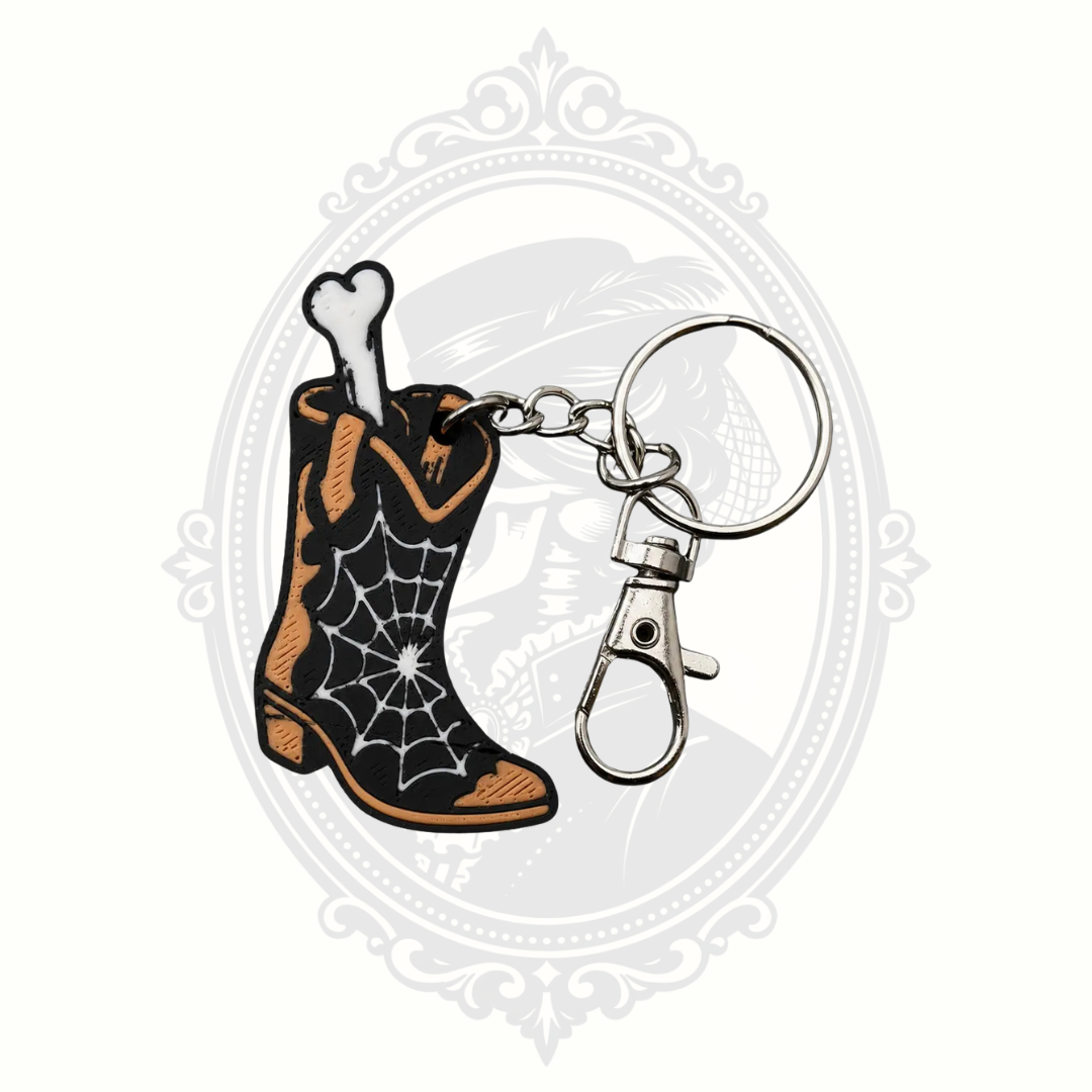 Bone Cowboy Boot Keychain – Spooky Western Halloween Charm