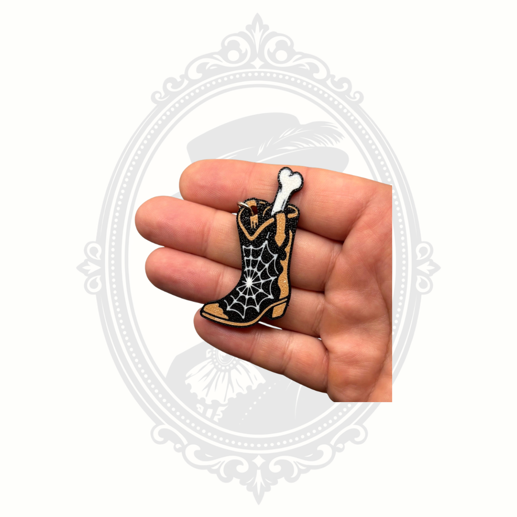 Bone Cowboy Boot Keychain – Spooky Western Halloween Charm
