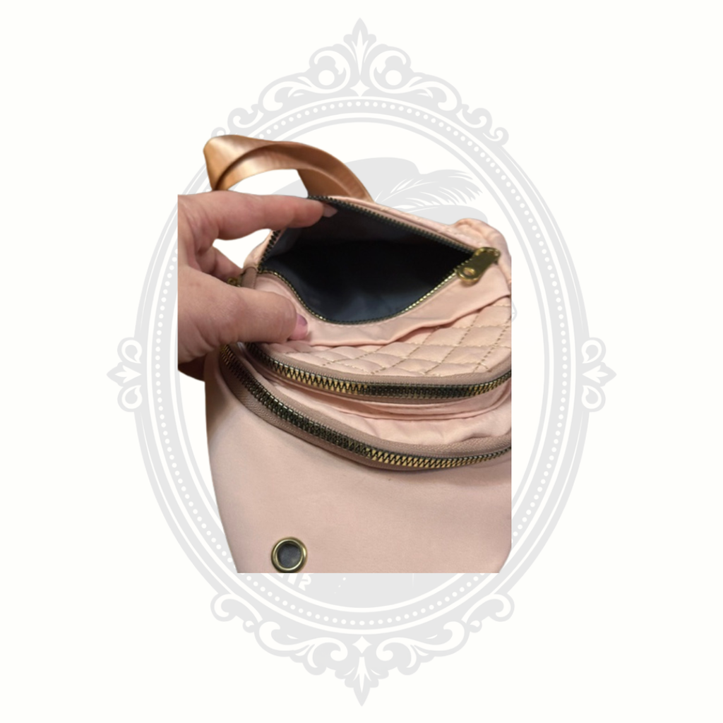 interior of dusty rose crossbody bag clean lining