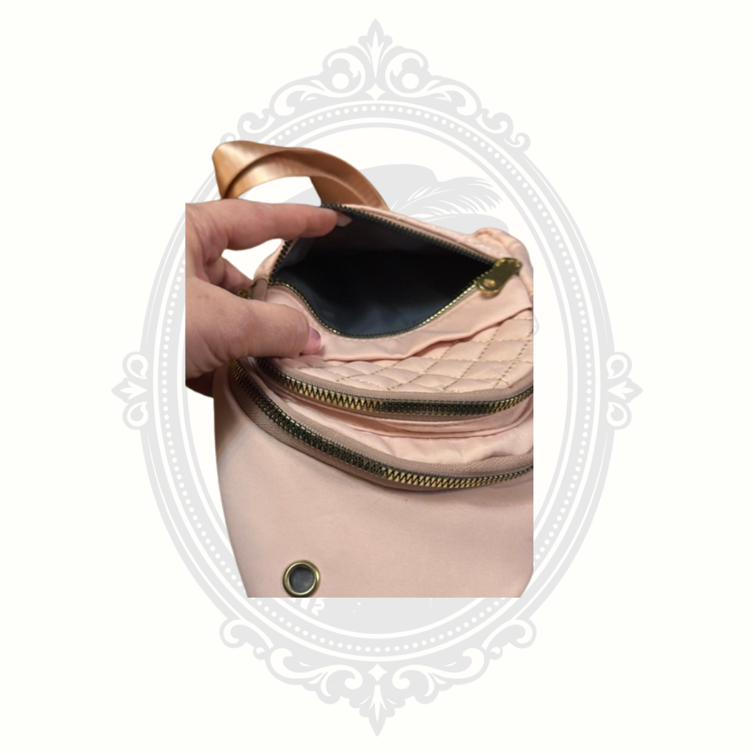 interior of dusty rose crossbody bag clean lining