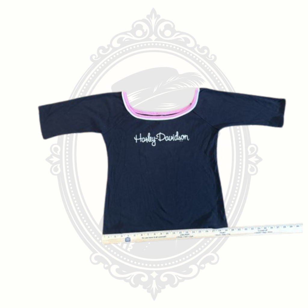 Front view of black Harley-Davidson Y2K tank top with bold pink graphic accents.