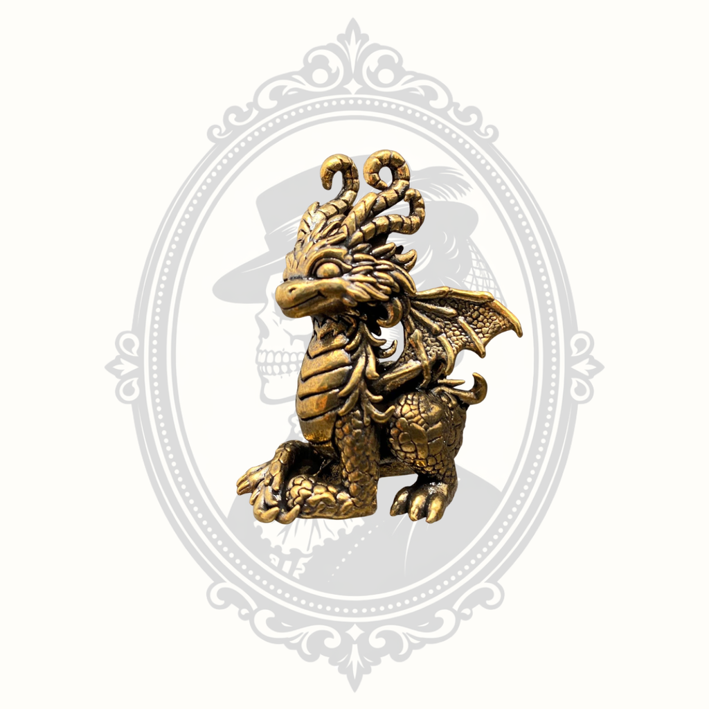 Mini solid brass dragon figurine with antiqued finish.