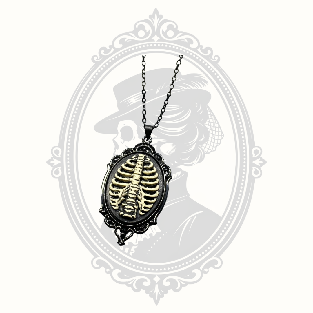 Gothic Cameo Pendant Necklace – Rose or Skeleton Ribcage