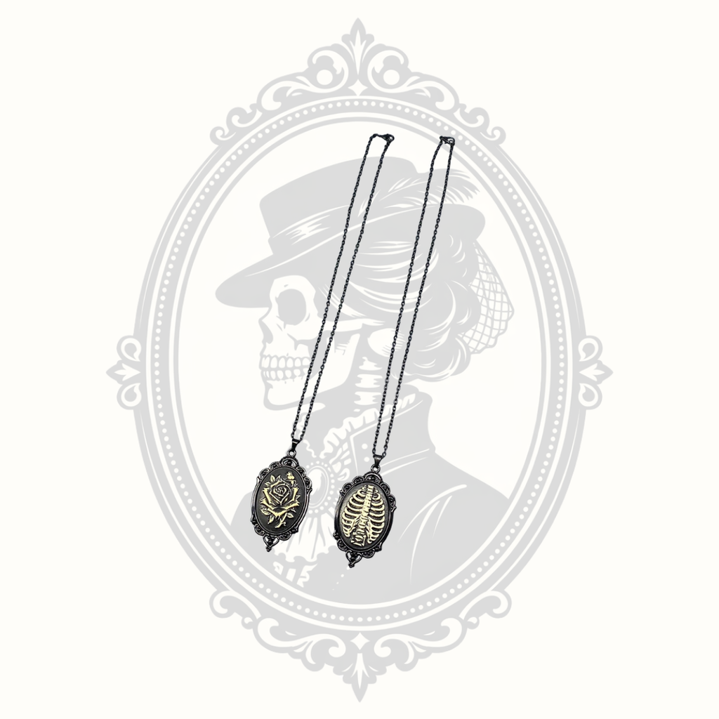 Gothic Cameo Pendant Necklace – Rose or Skeleton Ribcage