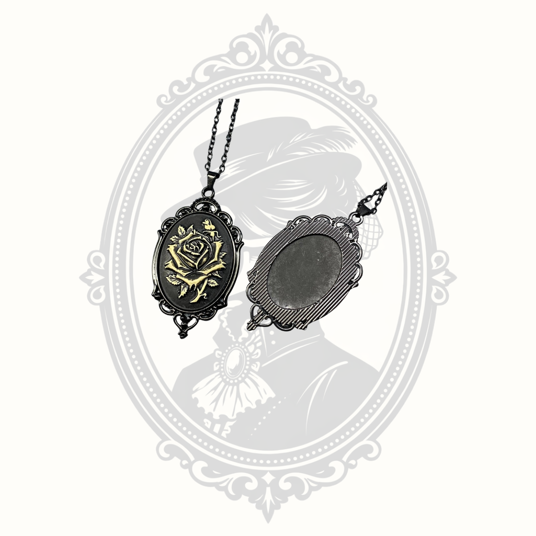 Gothic Cameo Pendant Necklace – Rose or Skeleton Ribcage