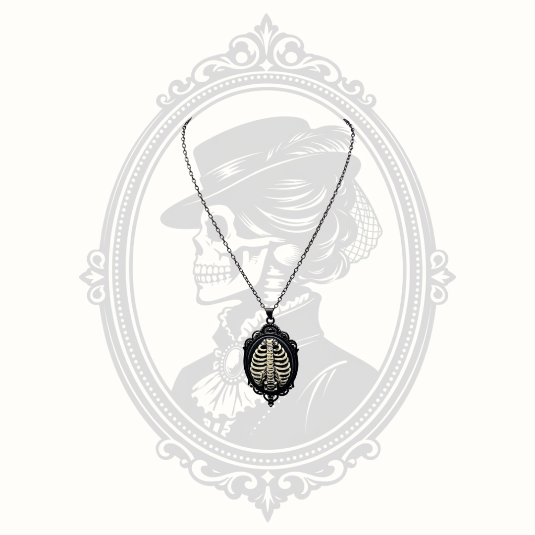 Gothic Cameo Pendant Necklace – Rose or Skeleton Ribcage
