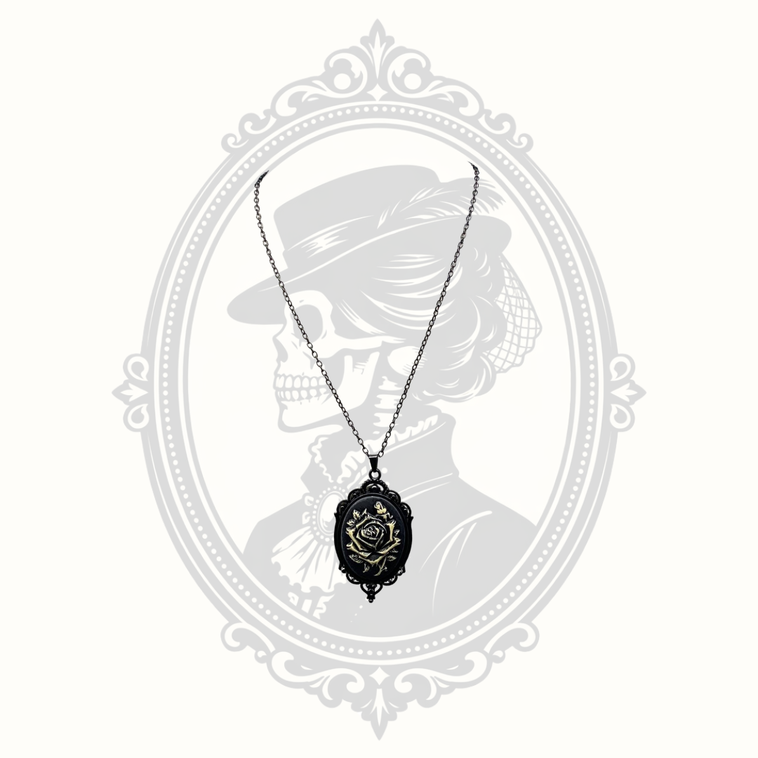 Gothic Cameo Pendant Necklace – Rose or Skeleton Ribcage