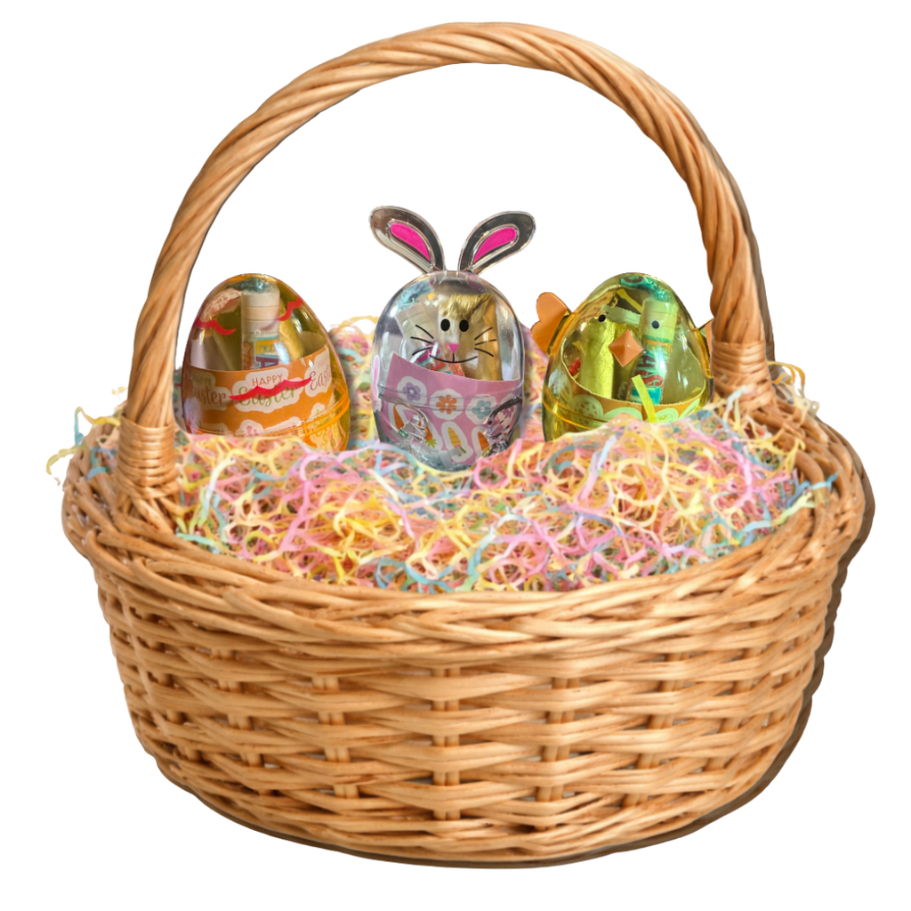 Easter basket with bunny carrot and chick lip gloss mystery stuffers colorful spring gift set