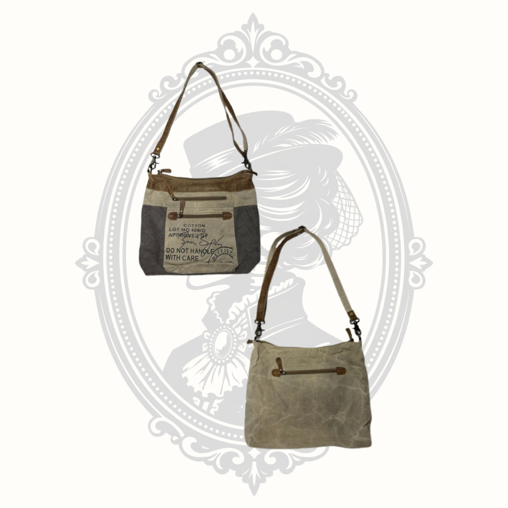 Myra Bag Canvas & Genuine Leather Crossbody Shoulder Bag | Rustic Boho Everyday Purse | Made in India