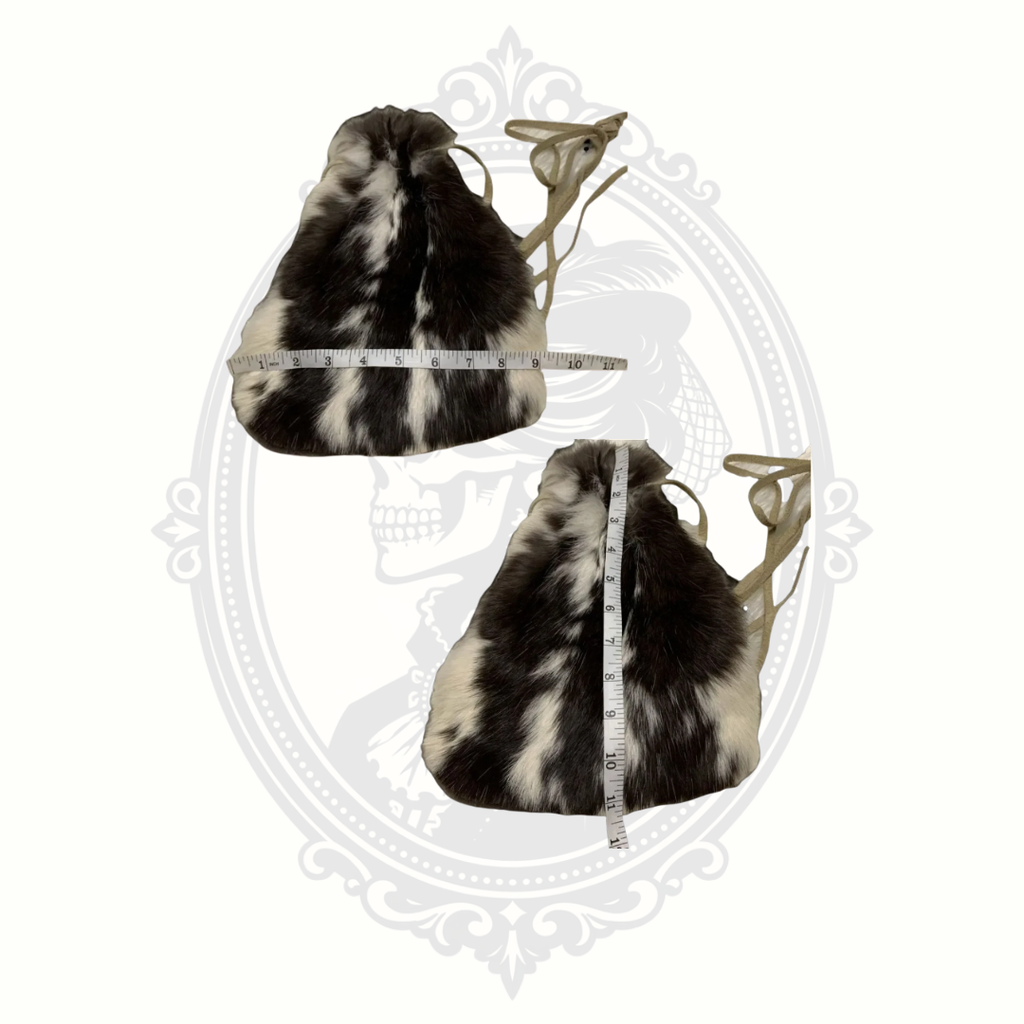 Vintage rabbit fur backpack purse with measurement photos for sizing reference