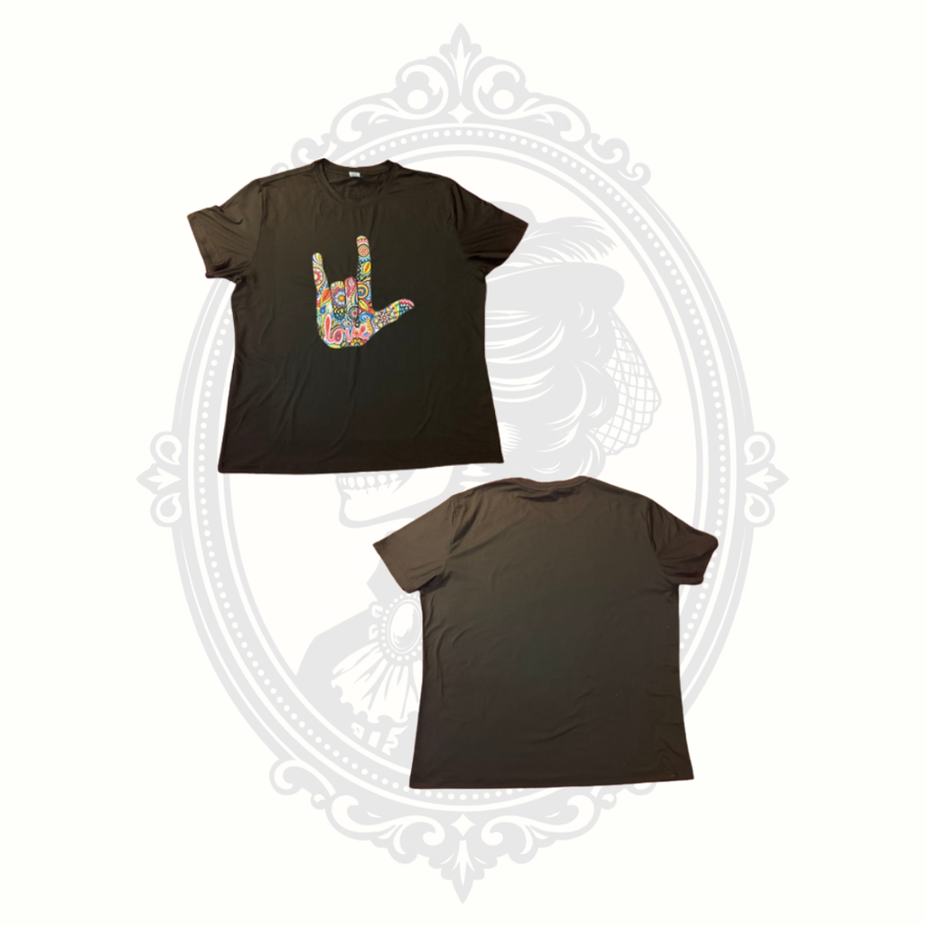Rainbow Lorikeet XXL Black ASL I Love You Graphic Tee Floral Sign Language Shirt