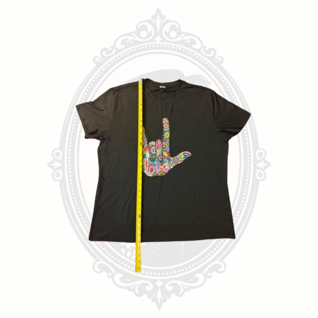 Rainbow Lorikeet XXL Black ASL I Love You Graphic Tee Floral Sign Language Shirt