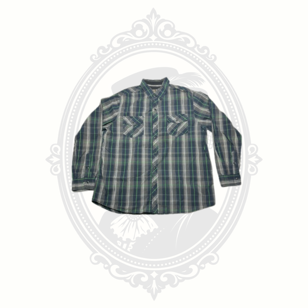 Realtree Xtra Plaid Snap Front Shirt XL Green Gray Long Sleeve