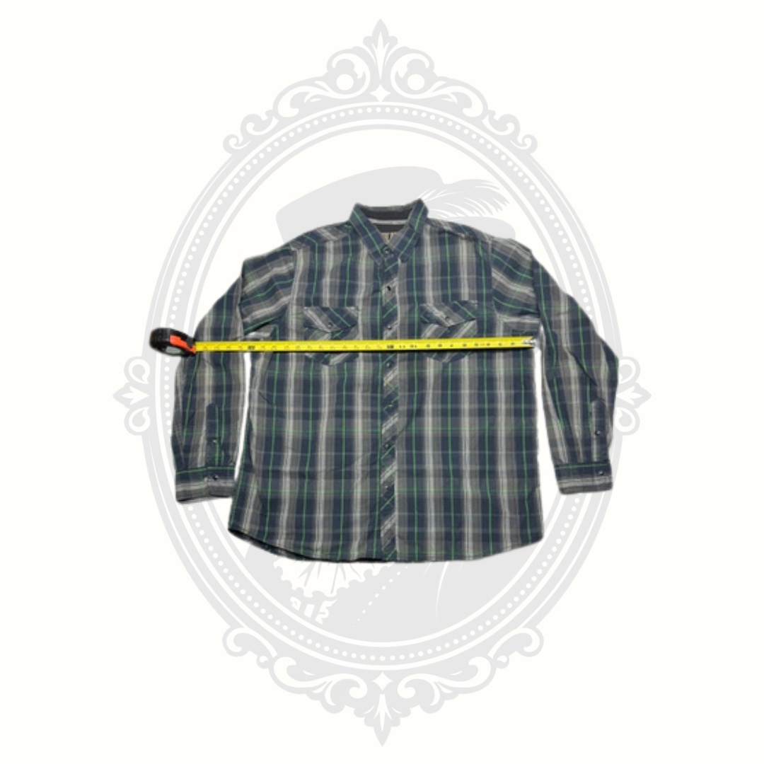 Realtree Xtra Plaid Snap Front Shirt XL Green Gray Long Sleeve