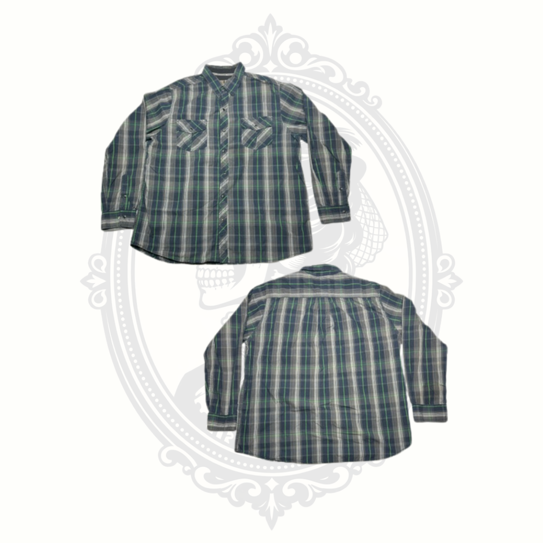 Realtree Xtra Plaid Snap Front Shirt XL Green Gray Long Sleeve