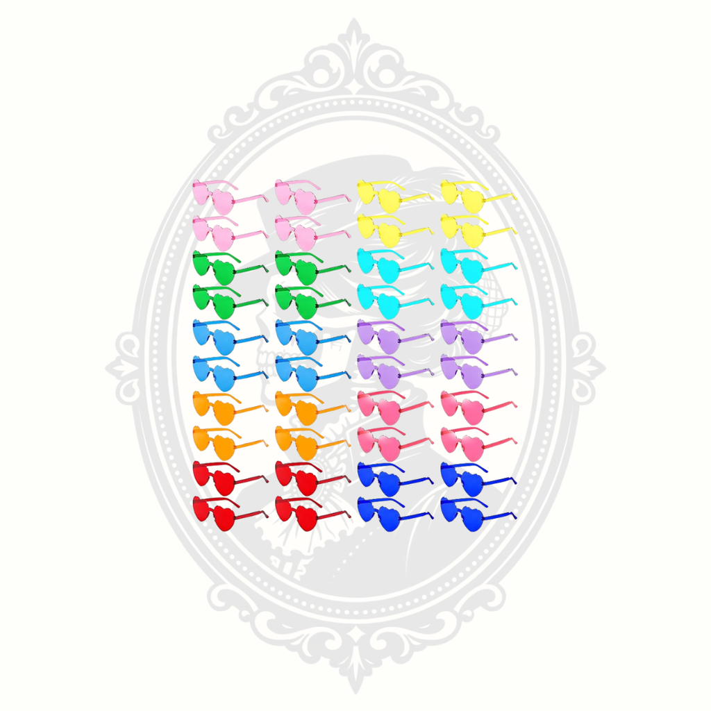 Retro Heart-Shaped Sunglasses – Assorted Colors – Rimless Novelty Sunglasses – Individually Wrapped