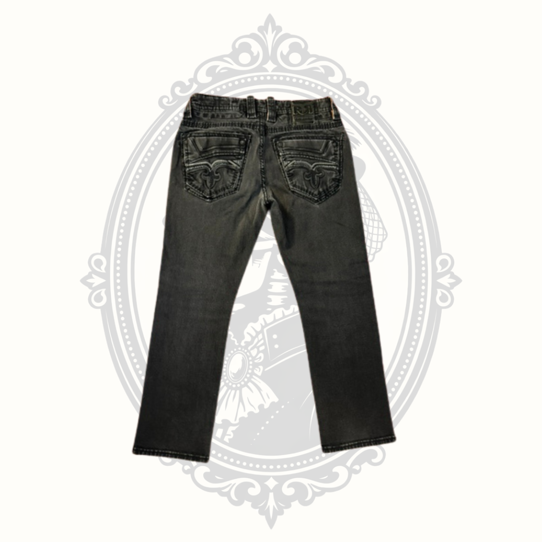 Rock Revival Samuel Straight Men's Jeans Size 33 Coal Black Wash Premium Stretch Denim