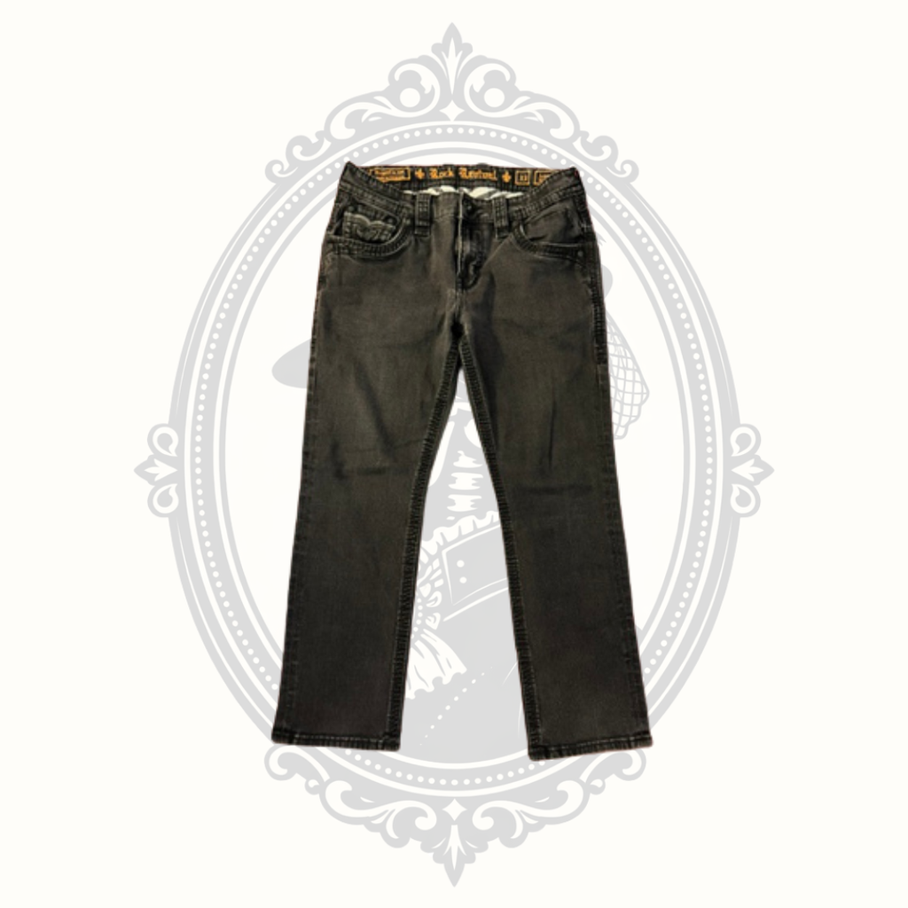 Rock Revival Samuel Straight Men's Jeans Size 33 Coal Black Wash Premium Stretch Denim