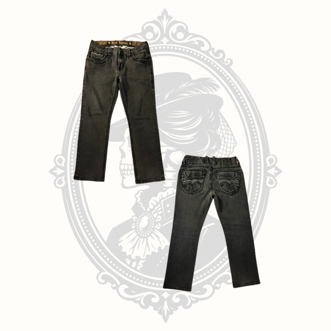 Rock Revival Samuel Straight Men's Jeans Size 33 Coal Black Wash Premium Stretch Denim