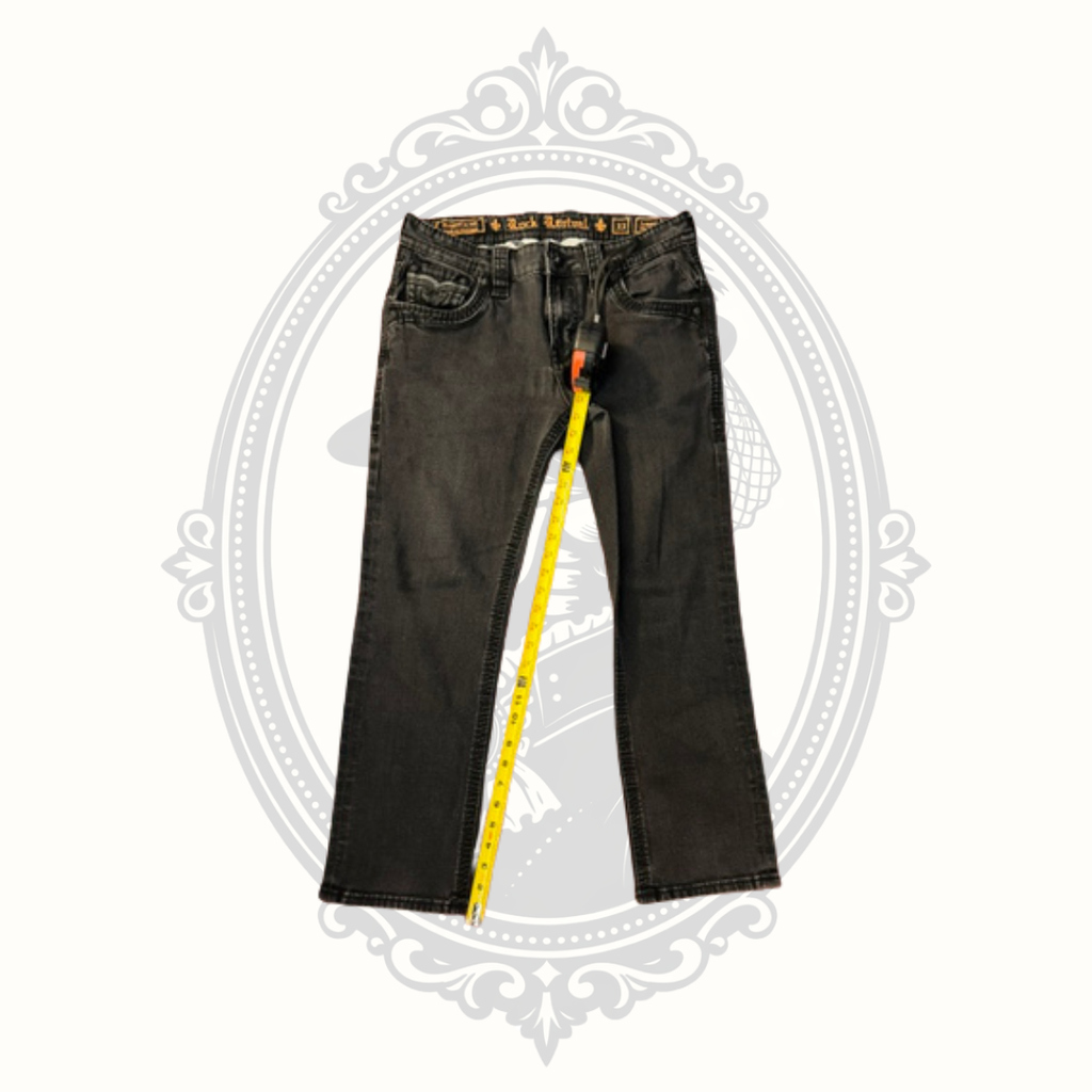 Rock Revival Samuel Straight Men's Jeans Size 33 Coal Black Wash Premium Stretch Denim